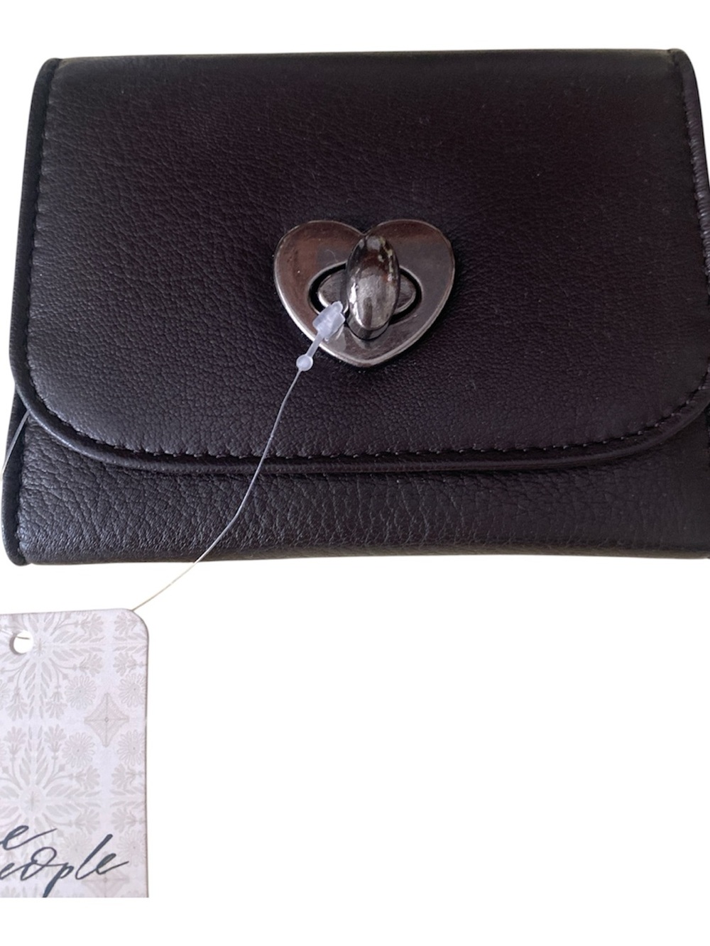 Free People Espresso Lock It Up Leather Wallet with Heart Lock